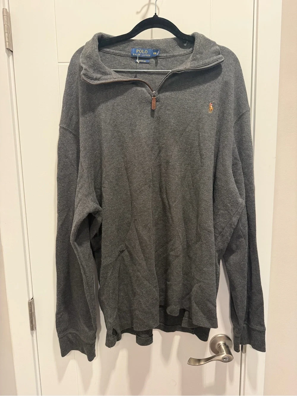 Ralph Lauren Charcoal Gray Zip-Neck Sweater with Polo Pony